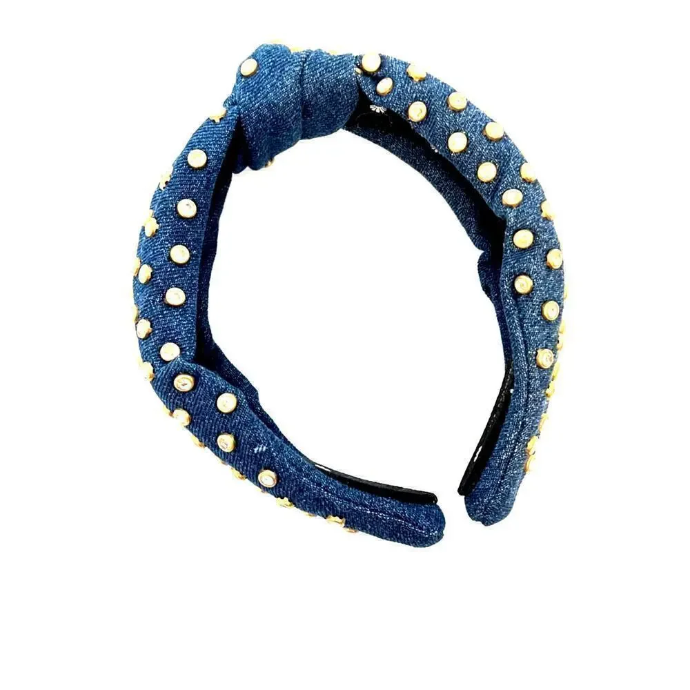 Lele Sadoughi Denim Crystal Knotted Headband NWOT